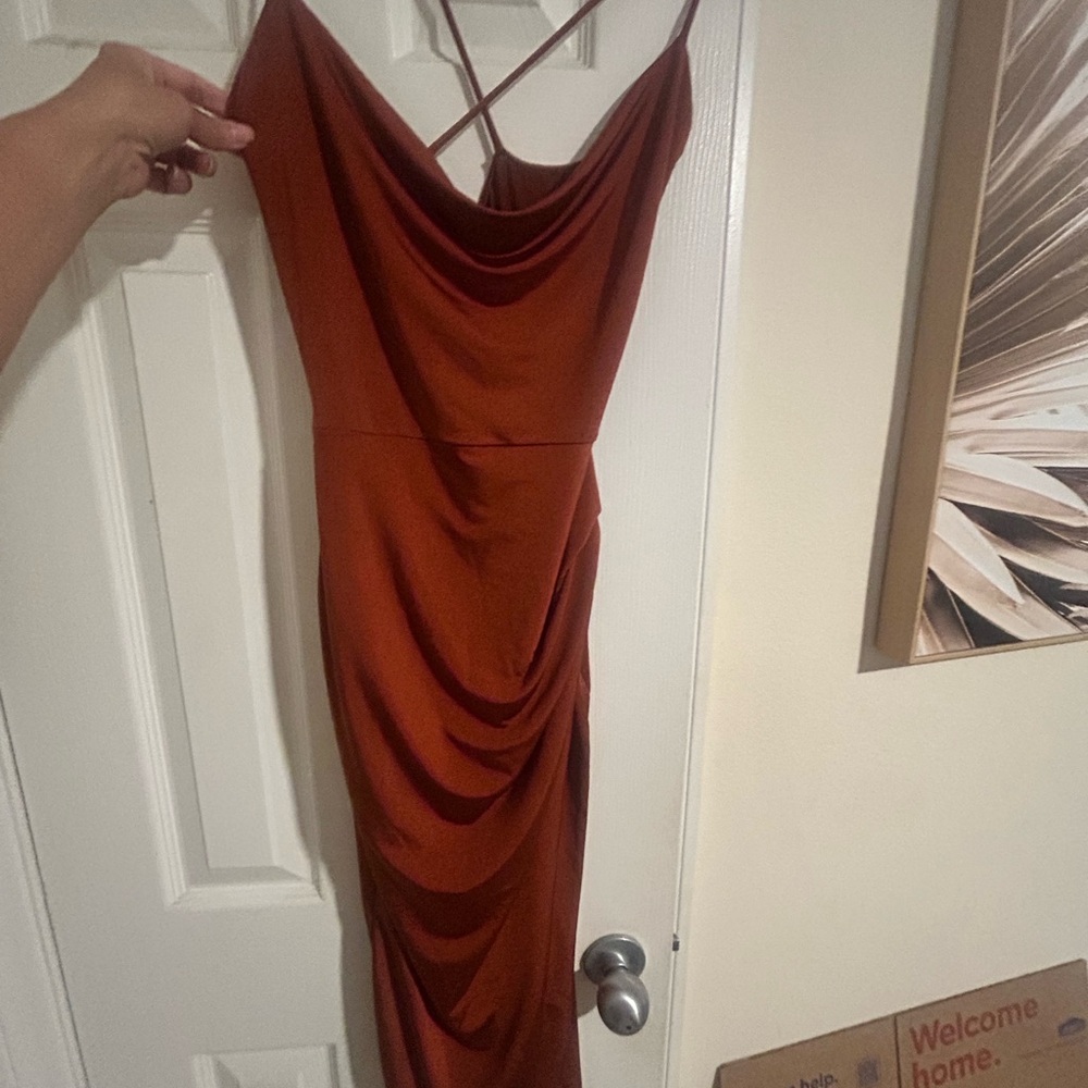 Windsor Rust Orange Cowl Midi Slip Dress